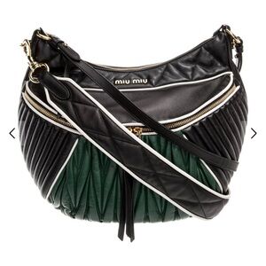 Miu Miu Black and Green Quilted Hobo Bag